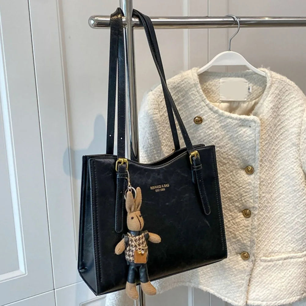 Dames Schoudertas Charm Tote Luxe PU Leer Met Afneembaar Konijnencharme 4