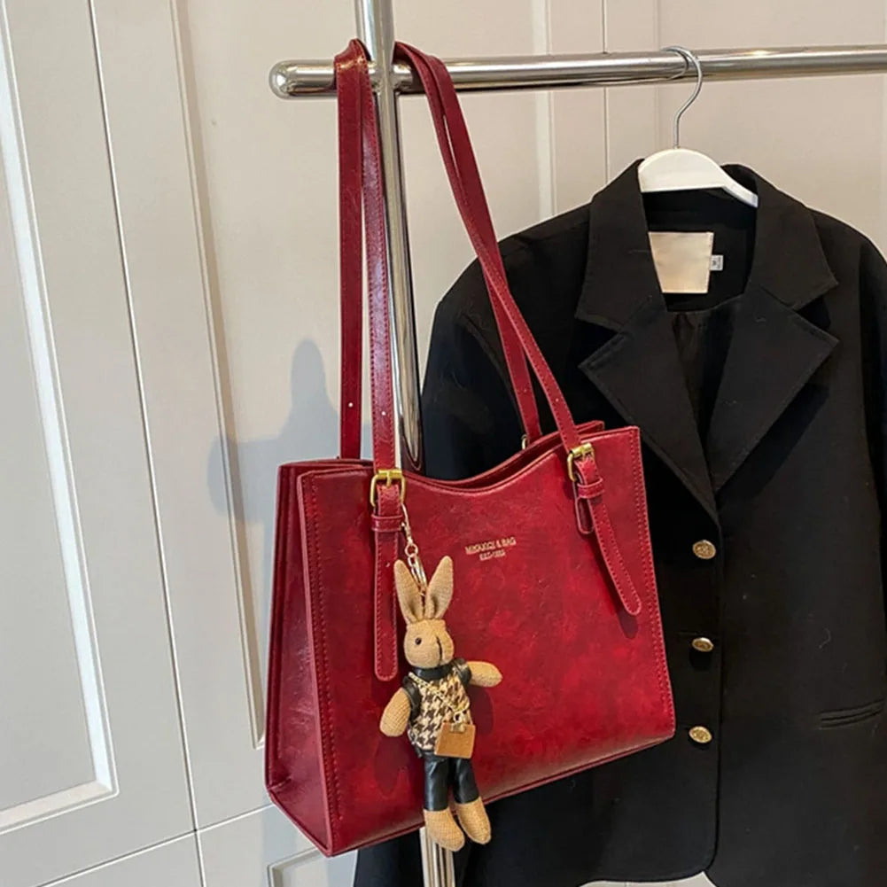 Dames Schoudertas Charm Tote Luxe PU Leer Met Afneembaar Konijnencharme 5