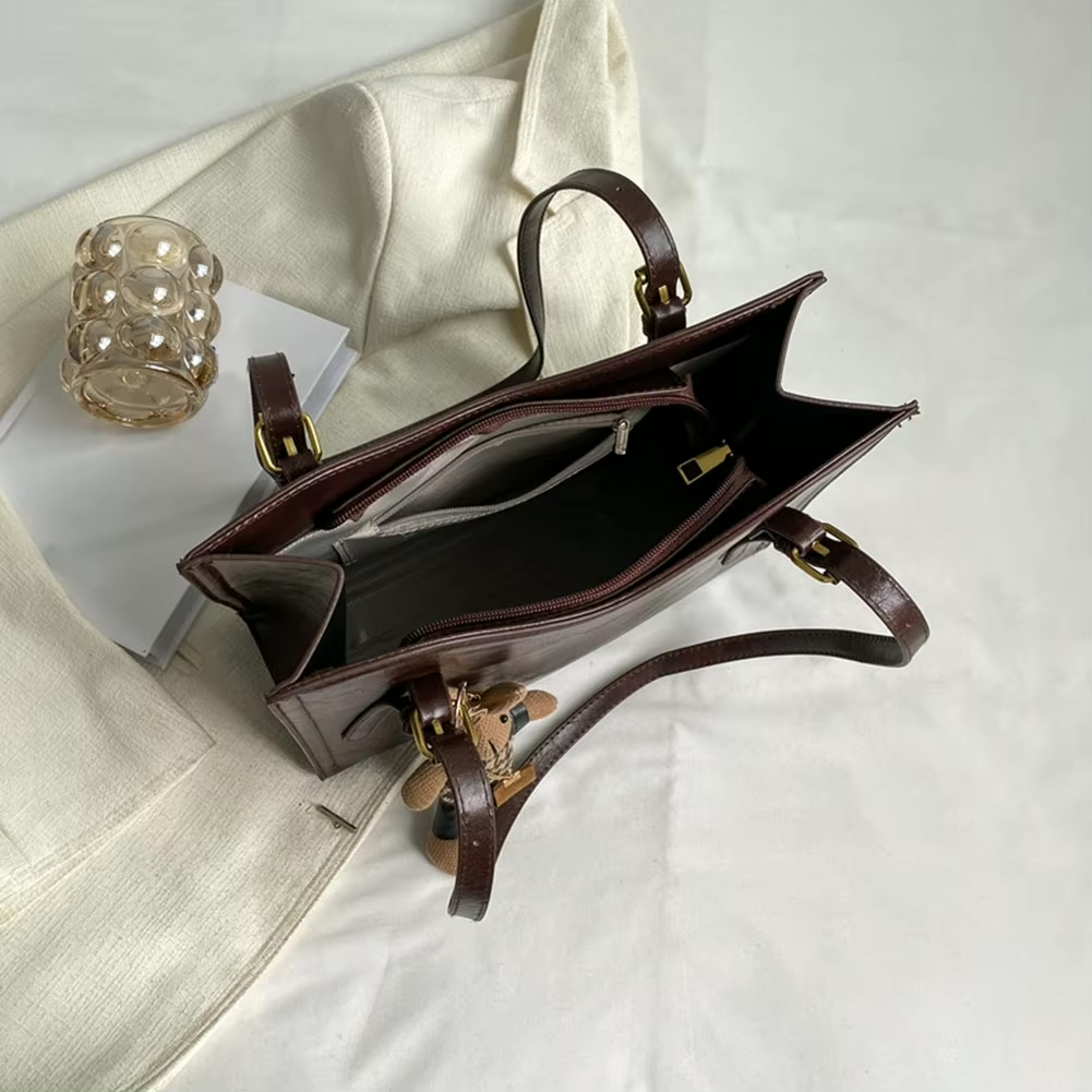 Dames Schoudertas Charm Tote Luxe PU Leer Met Afneembaar Konijnencharme 6