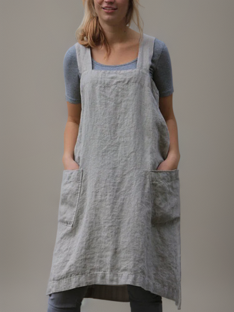 Dames Schürzenkleid Casual met Praktische Zak en Overgekruiste Rug 0