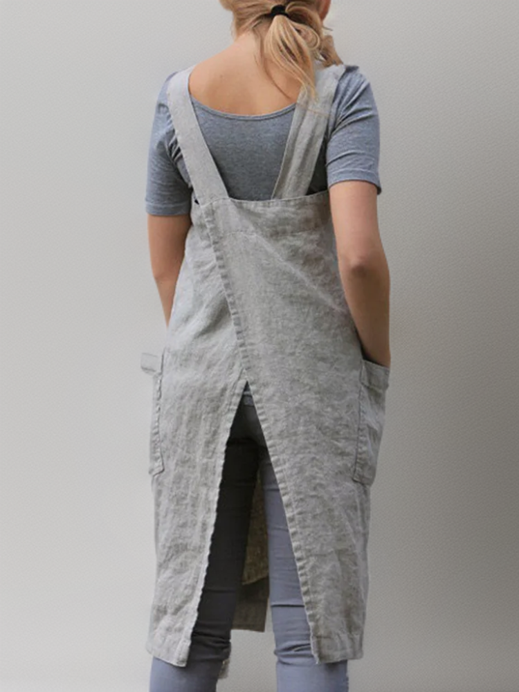 Dames Schürzenkleid Casual met Praktische Zak en Overgekruiste Rug 1