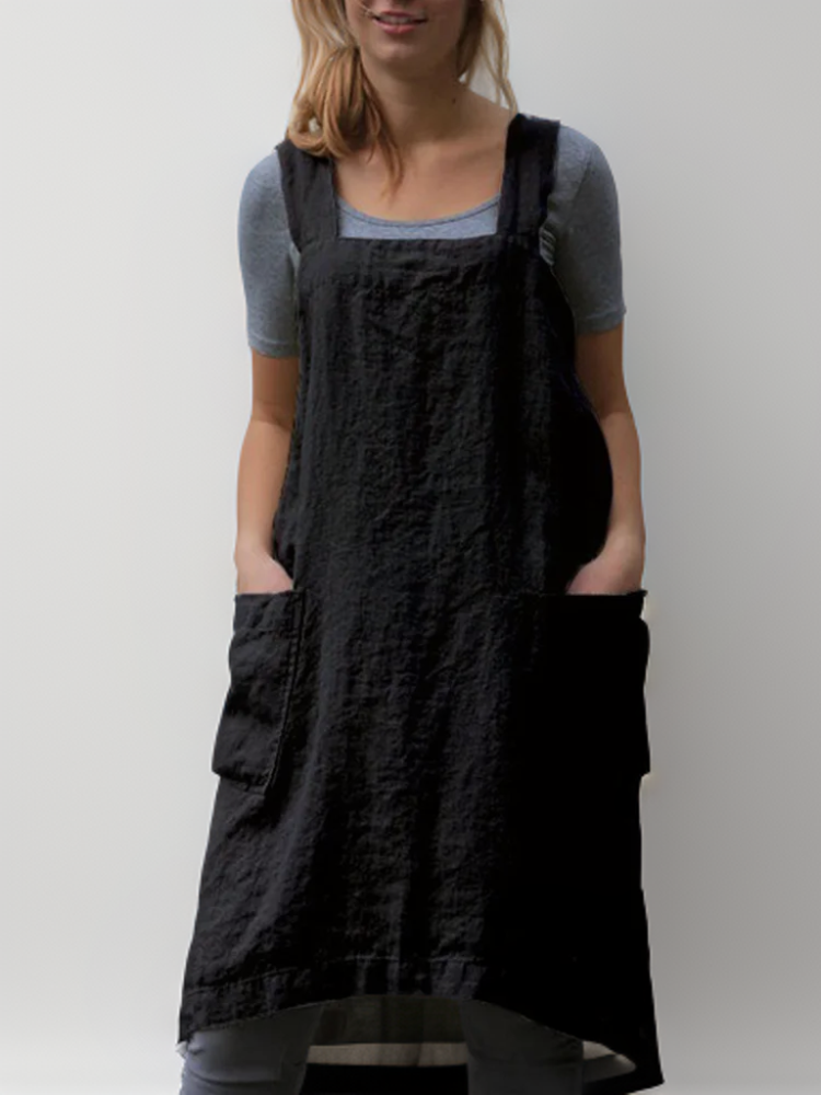 Dames Schürzenkleid Casual met Praktische Zak en Overgekruiste Rug 3