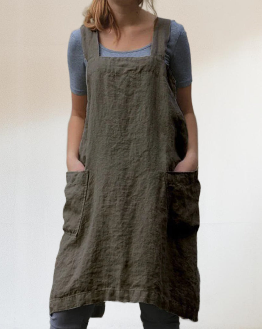 Dames Schürzenkleid Casual met Praktische Zak en Overgekruiste Rug 4