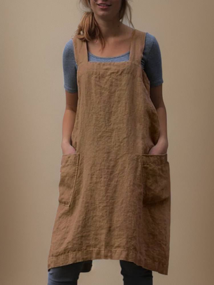 Dames Schürzenkleid Casual met Praktische Zak en Overgekruiste Rug 6