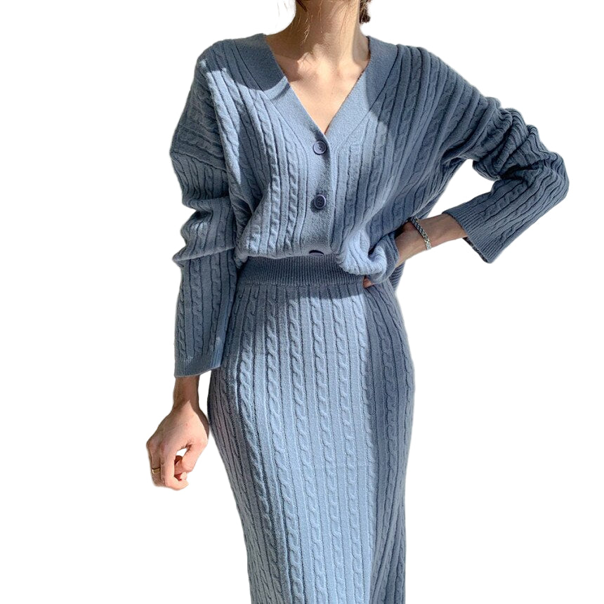 Dames Set Comfy Gebreide Top en Rok met Lange Mouwen voor de Winter 0