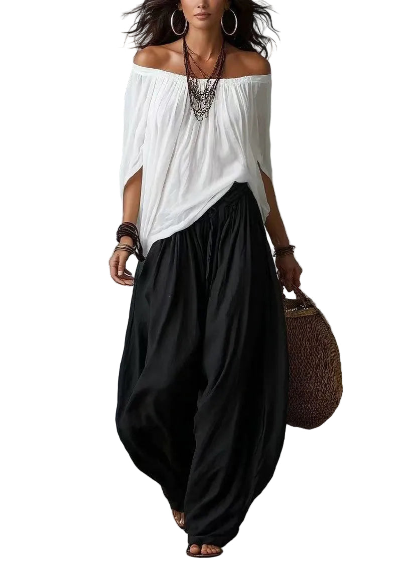 Dames Set Losse Top met Schuine Hals en Vleermuismouwen Comfy Set Dames 0