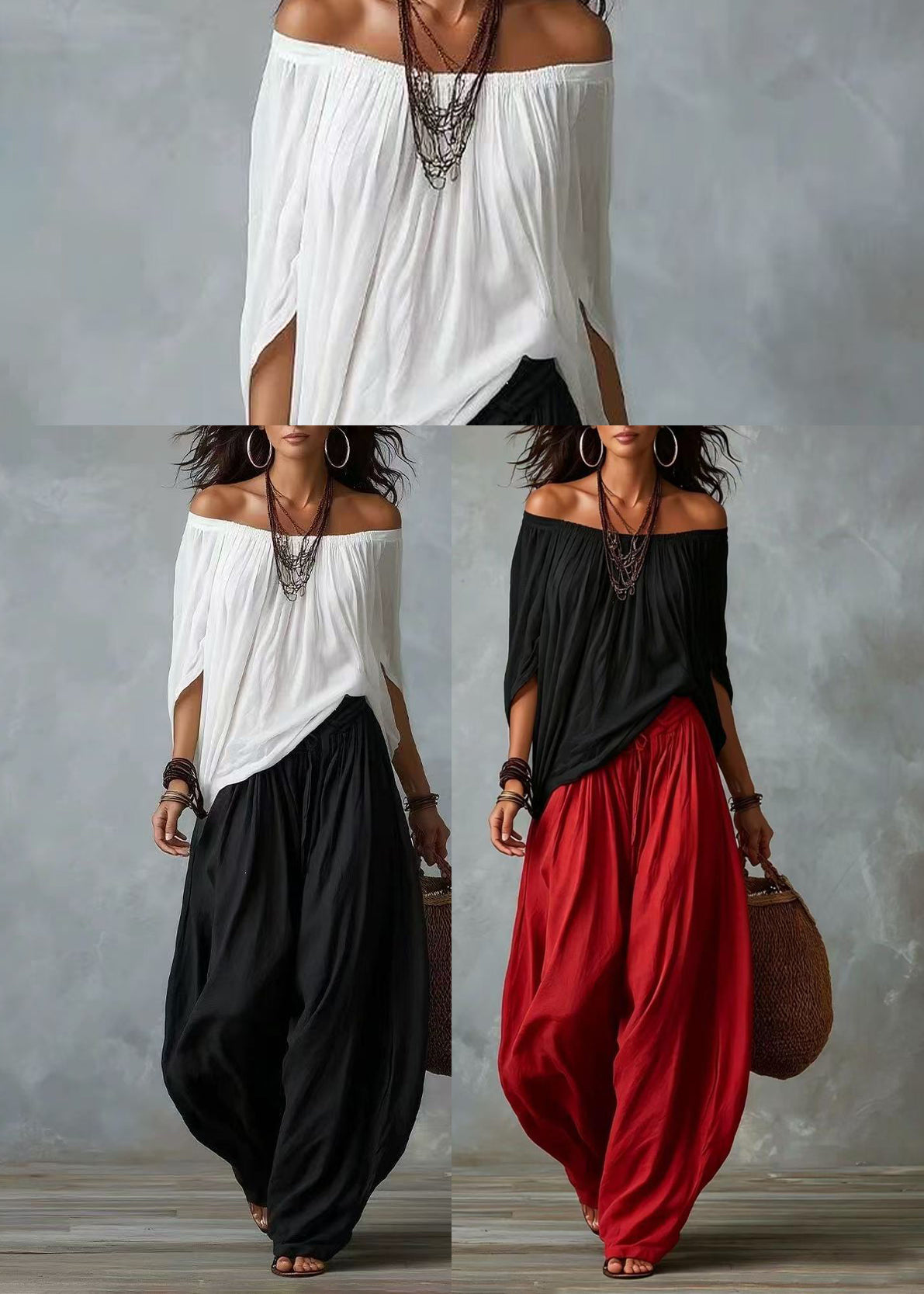 Dames Set Losse Top met Schuine Hals en Vleermuismouwen Comfy Set Dames 4