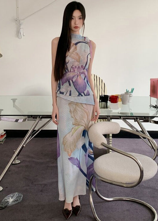 Dames Set Mouwloze Top en Rok met Dubbele Print 4