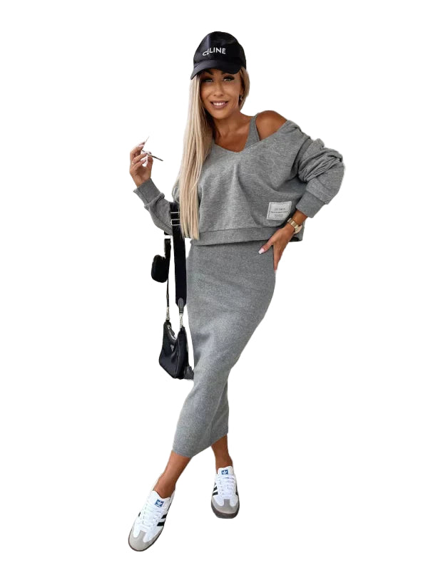 Dames Set met Jurk en Gebreide Trui 0