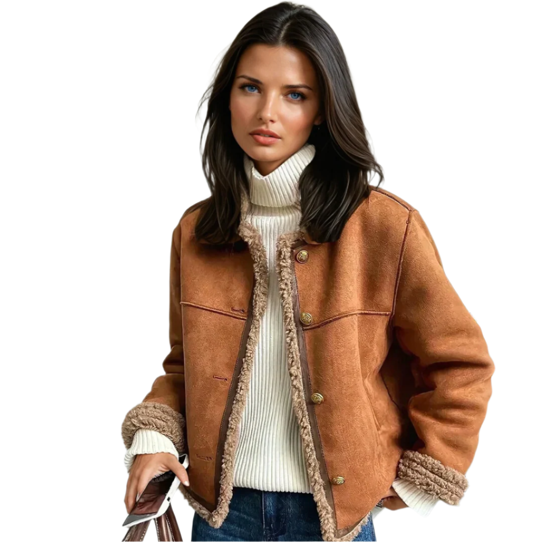 Dames Shearling Button Jacket Elegante Winterjas 0