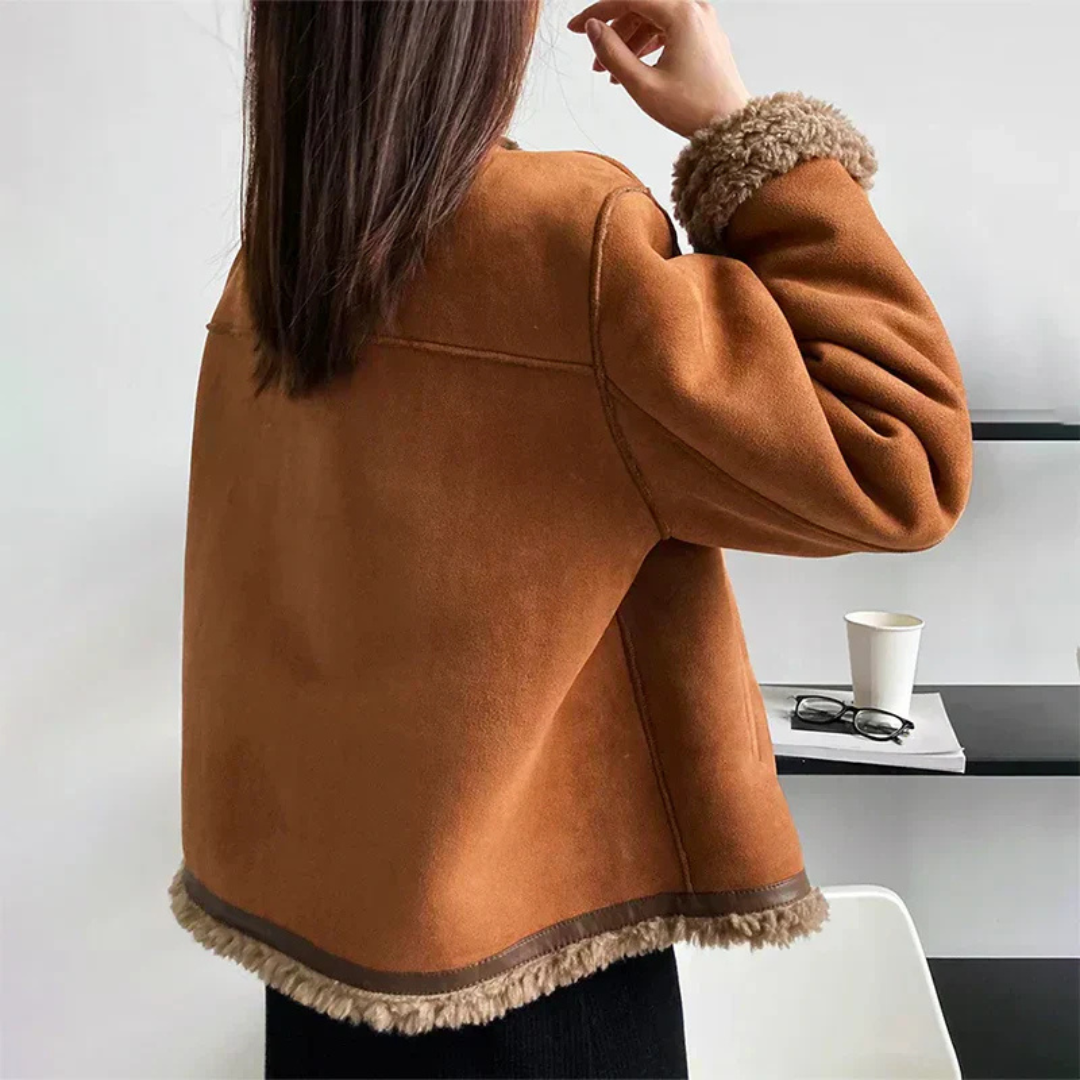 Dames Shearling Button Jacket Elegante Winterjas 1