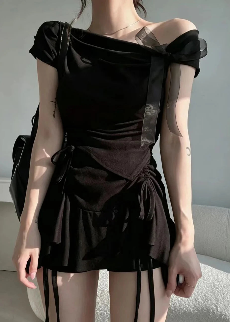 Dames Shirt Asymmetrisch met Eén Schouder en Strikdetail 1