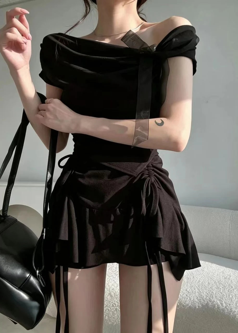 Dames Shirt Asymmetrisch met Eén Schouder en Strikdetail 3