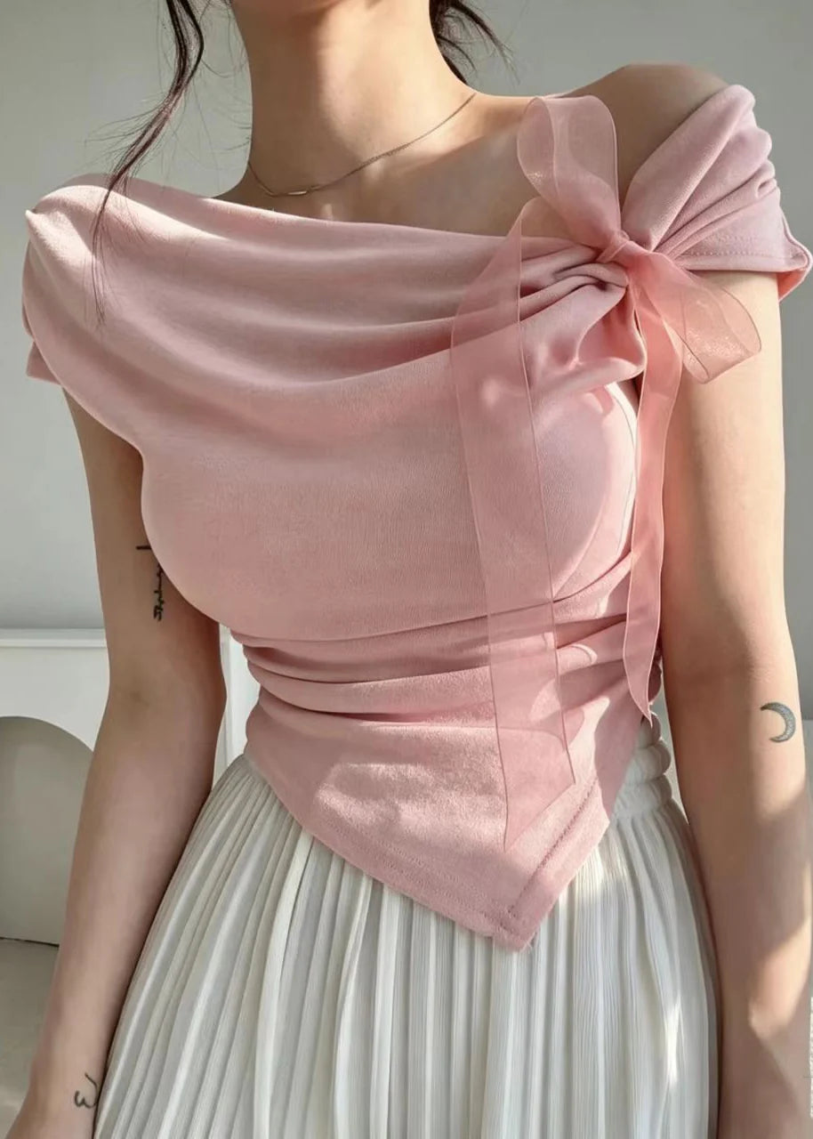 Dames Shirt Asymmetrisch met Eén Schouder en Strikdetail 4