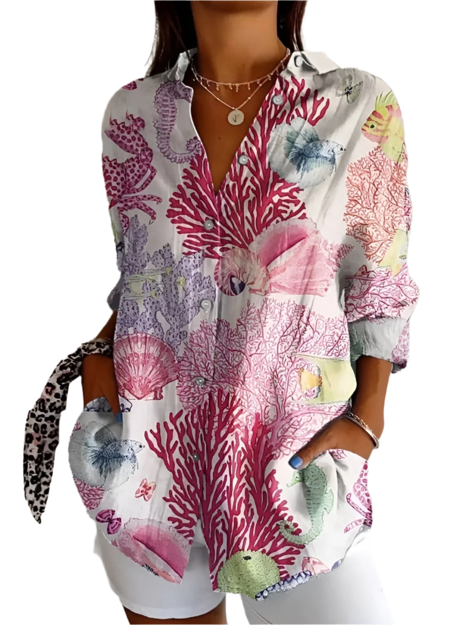 Dames Shirt Bloemenpatroon Button-Up Katoen Polyester 0