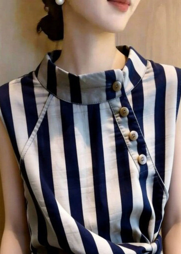 Dames Shirt Opstaande Kraag Gestreept Casual Zomerstijl 1