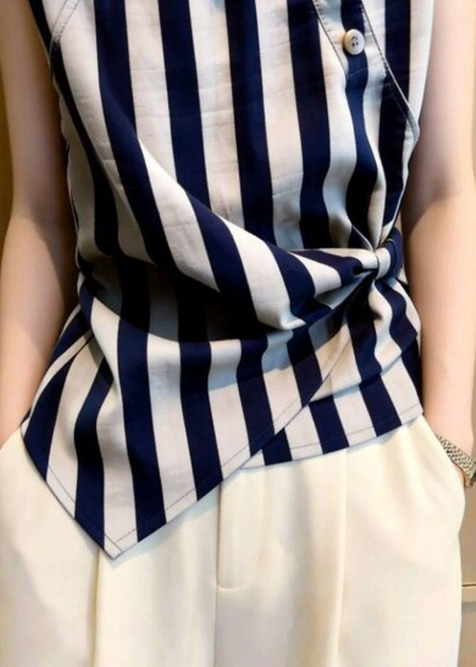 Dames Shirt Opstaande Kraag Gestreept Casual Zomerstijl 3