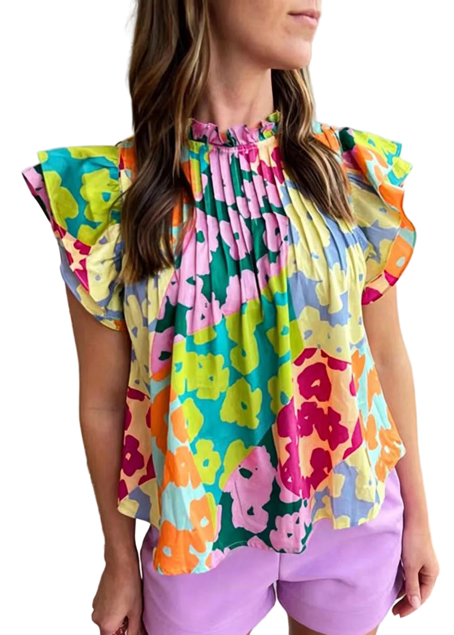 Dames Shirt Regenboogprint Vlindermouwen 0