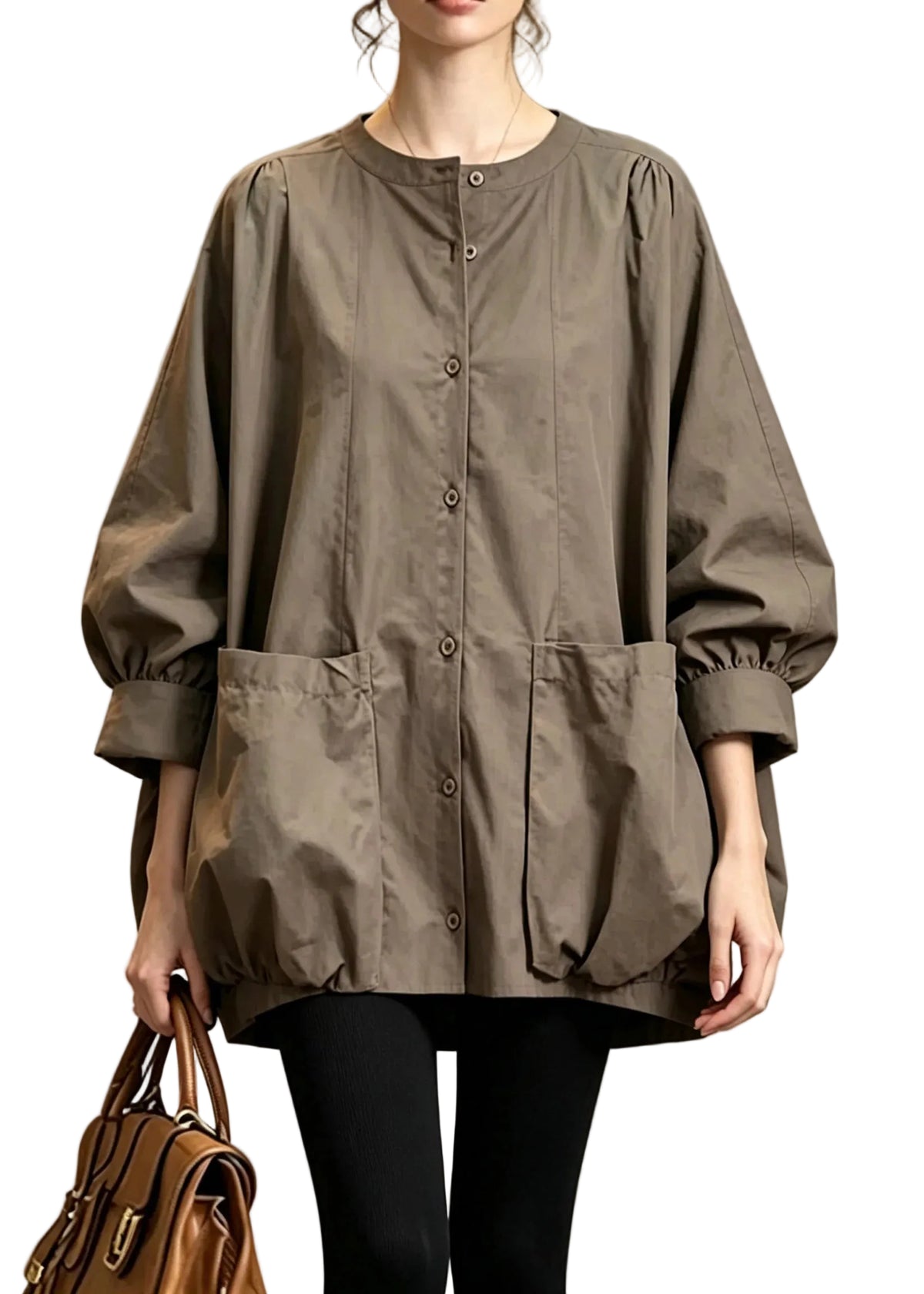 Dames Shirt Ronde Hals Met Zakken Effen Herfststijl 0
