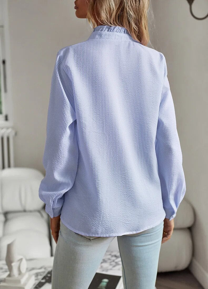 Dames Shirt Ruffle Lange Mouw Elegante Zachte Stof 1