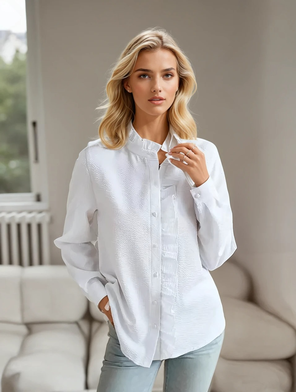Dames Shirt Ruffle Lange Mouw Elegante Zachte Stof 2