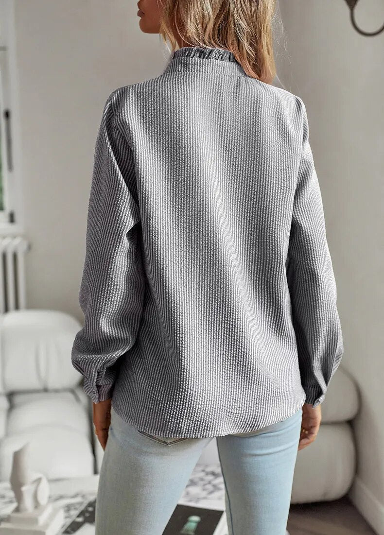 Dames Shirt Ruffle Lange Mouw Elegante Zachte Stof 5