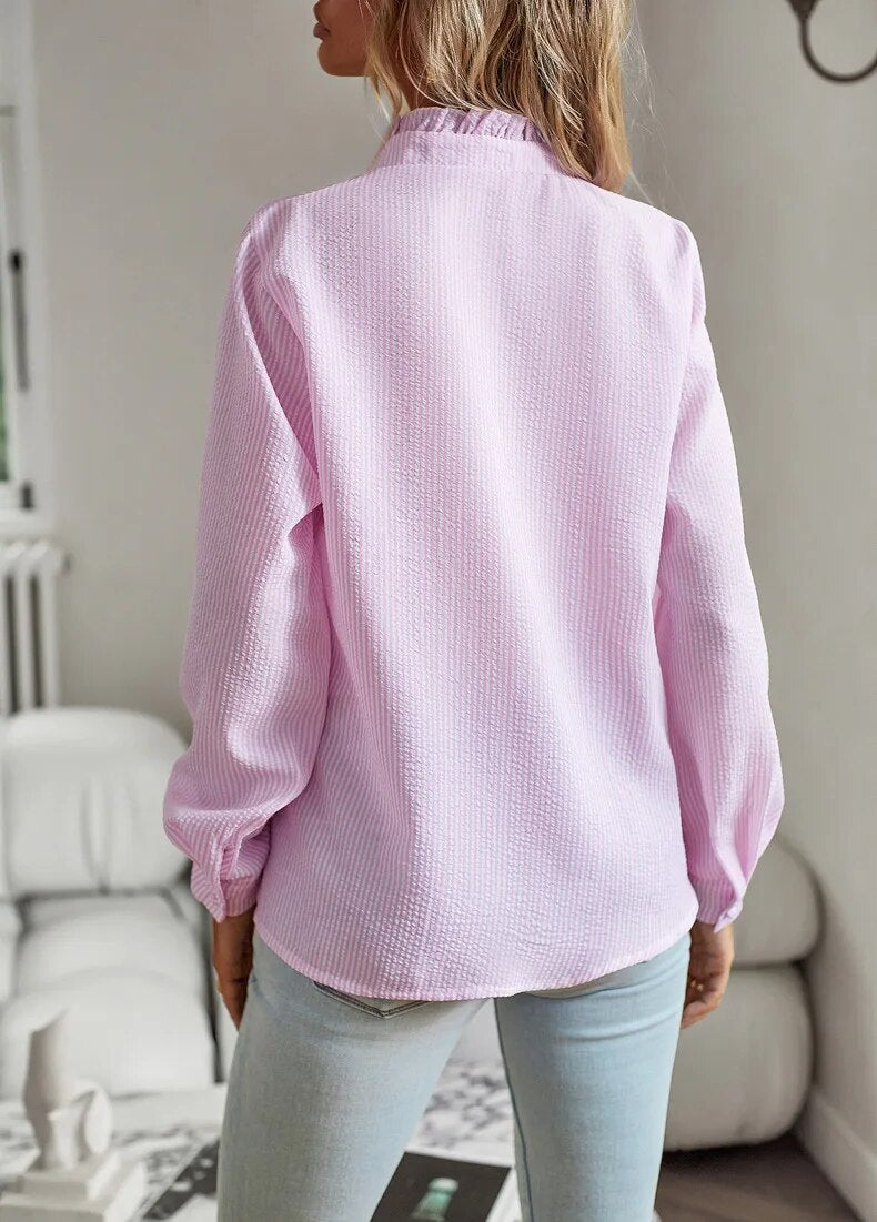 Dames Shirt Ruffle Lange Mouw Elegante Zachte Stof 6
