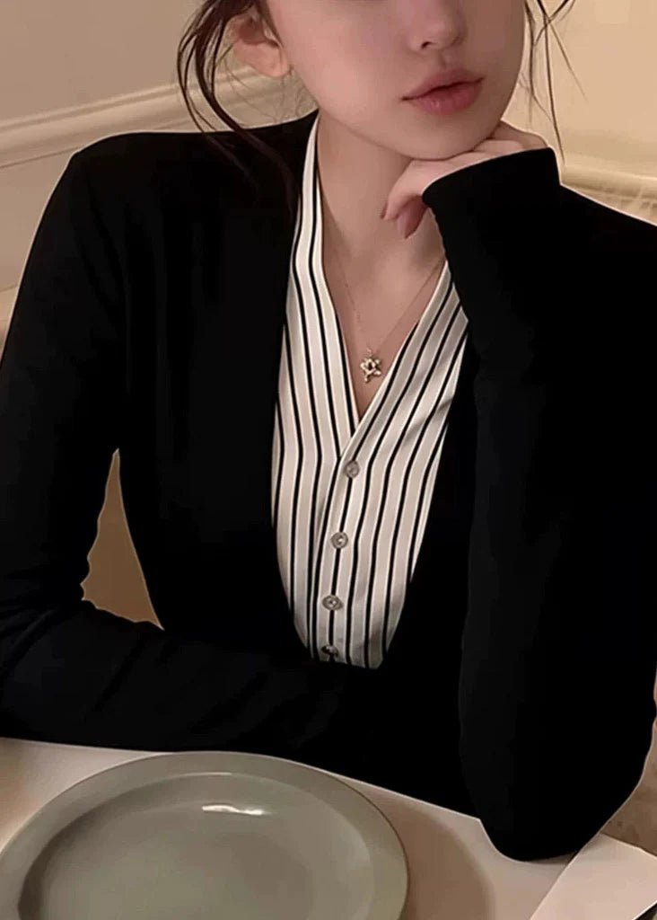 Dames Shirt V-hals Patchwork Stijl Nep Tweedelig Herfst 3