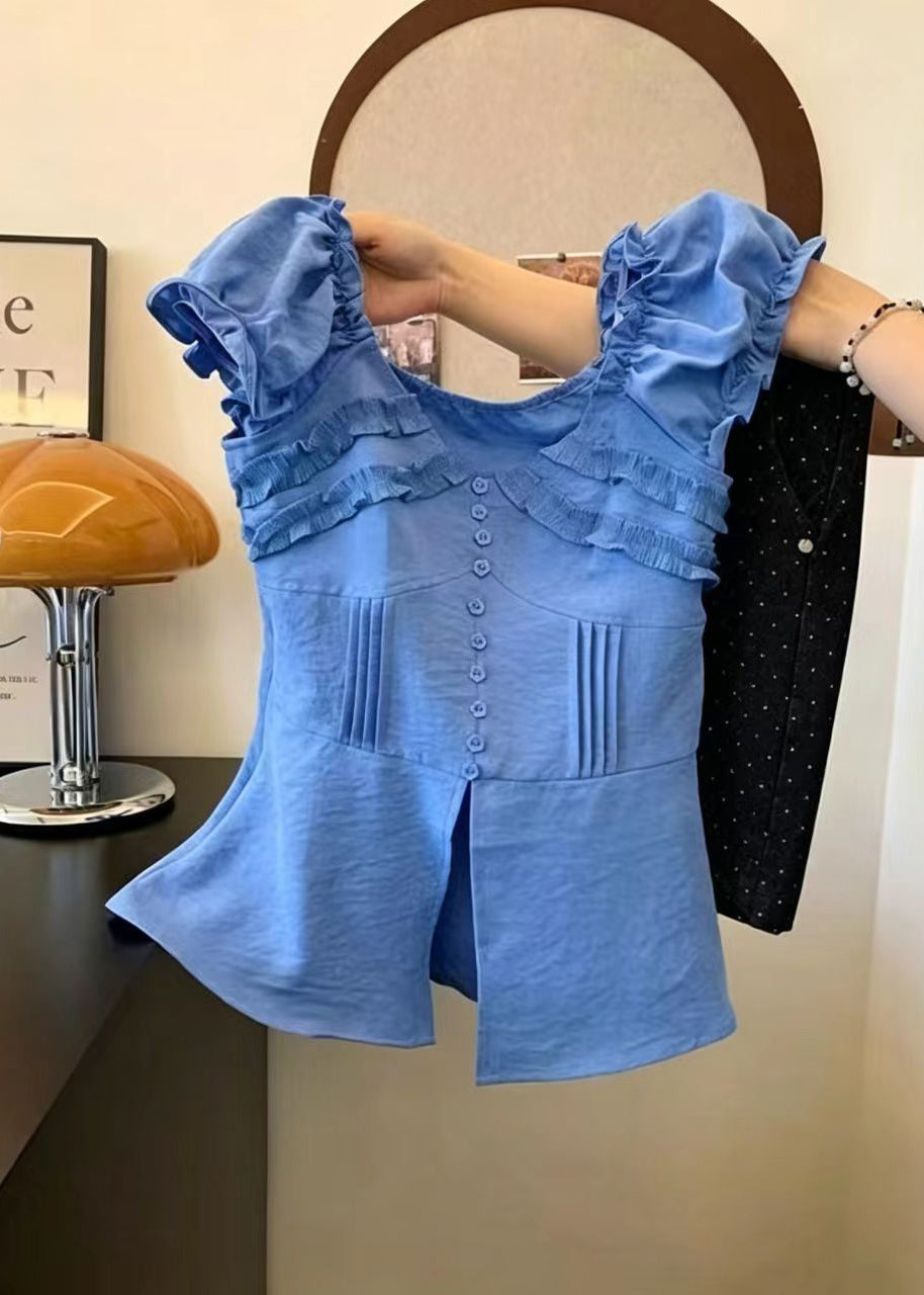Dames Shirt met Ruches aan de Zijkant Zomerse Stijl 0