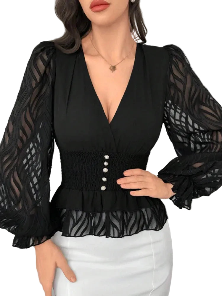 Dames Shirt met V-hals en Lantaarnmouwen 4