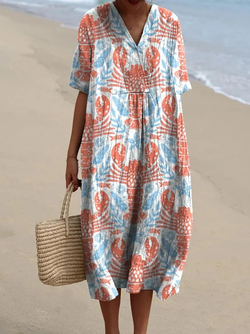 Dames Shirtjurk Korte Mouwen Plus Size Ademend Oceaanmotief Casual Zomerjurkjes 12