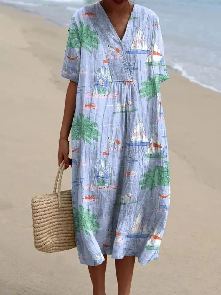 Dames Shirtjurk Korte Mouwen Plus Size Ademend Oceaanmotief Casual Zomerjurkjes 16