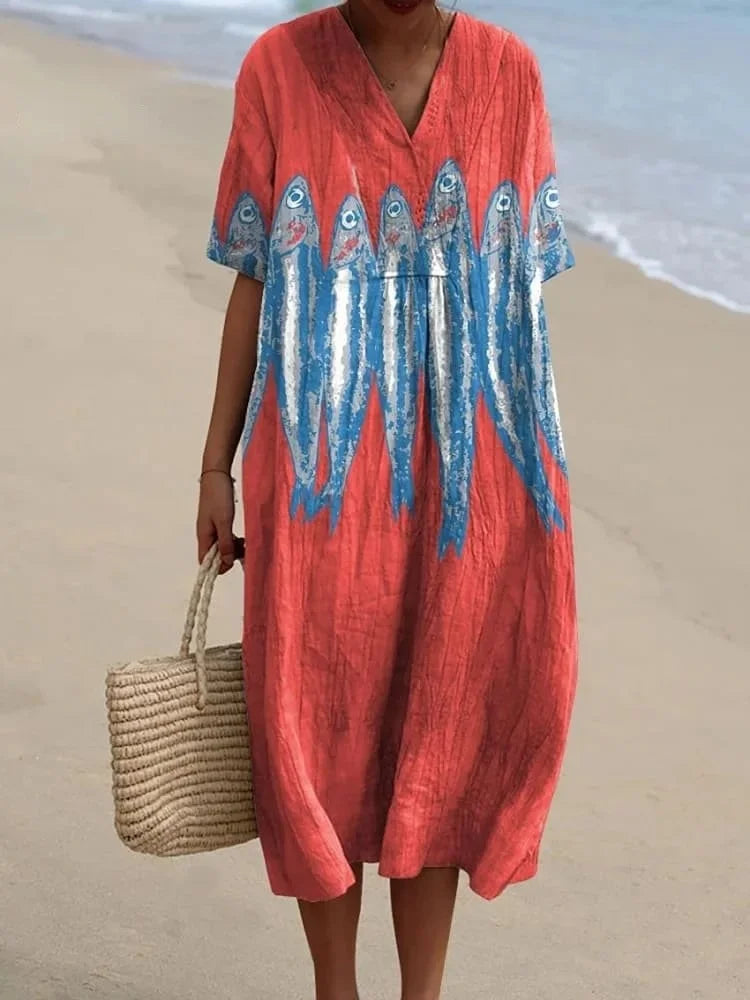 Dames Shirtjurk Korte Mouwen Plus Size Ademend Oceaanmotief Casual Zomerjurkjes 18