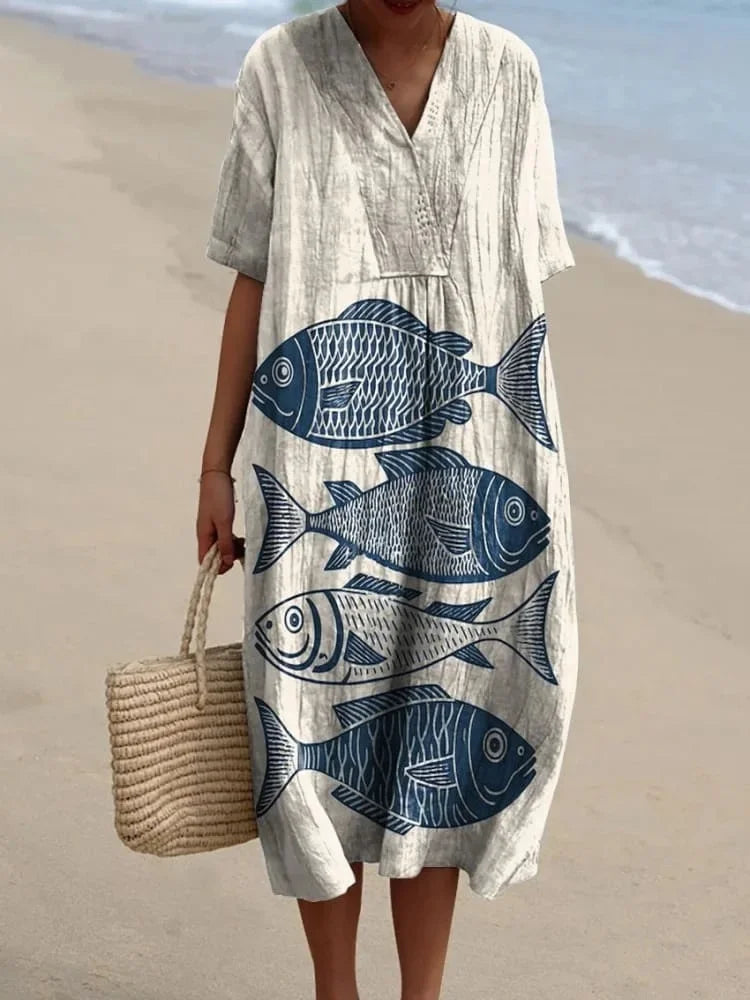Dames Shirtjurk Korte Mouwen Plus Size Ademend Oceaanmotief Casual Zomerjurkjes 20