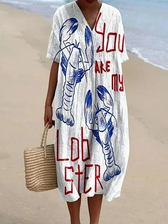 Dames Shirtjurk Korte Mouwen Plus Size Ademend Oceaanmotief Casual Zomerjurkjes 22