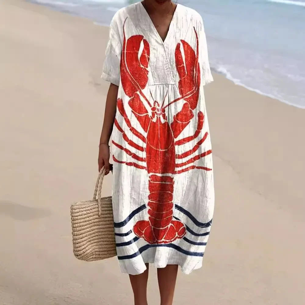 Dames Shirtjurk Korte Mouwen Plus Size Ademend Oceaanmotief Casual Zomerjurkjes 2