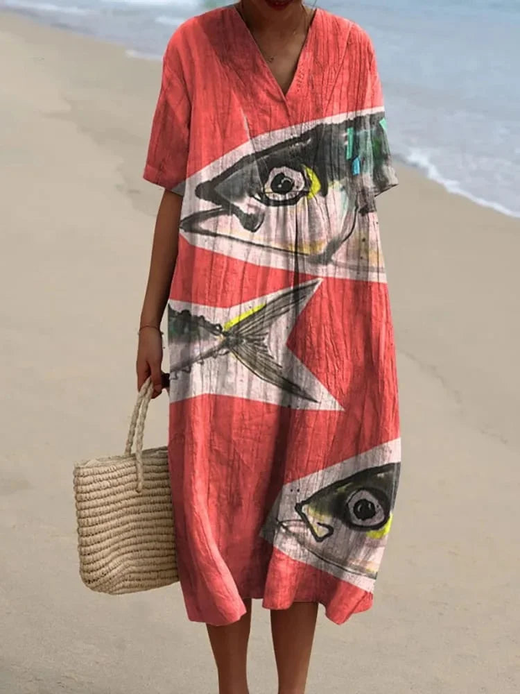 Dames Shirtjurk Korte Mouwen Plus Size Ademend Oceaanmotief Casual Zomerjurkjes 9