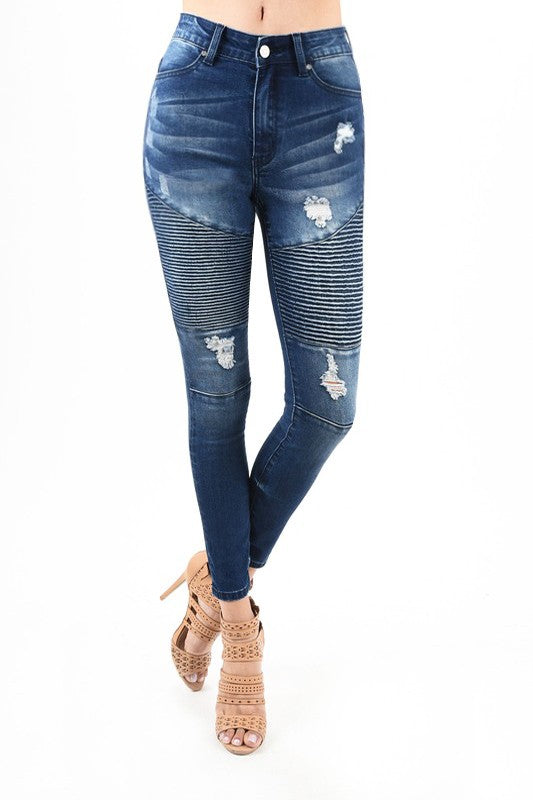 Dames Skinny Jeans Hoge Taille Moto Denim 1