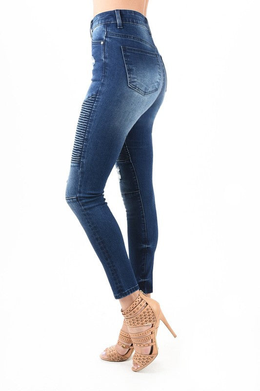 Dames Skinny Jeans Hoge Taille Moto Denim 2