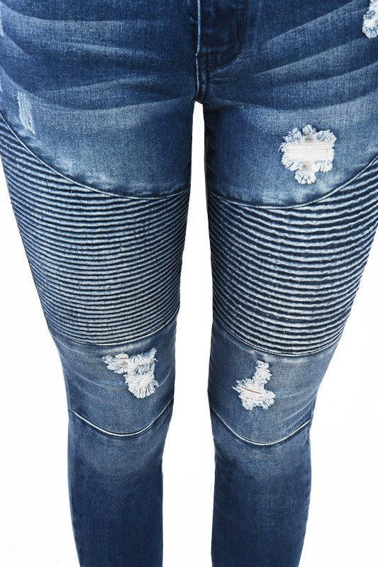 Dames Skinny Jeans Hoge Taille Moto Denim 4