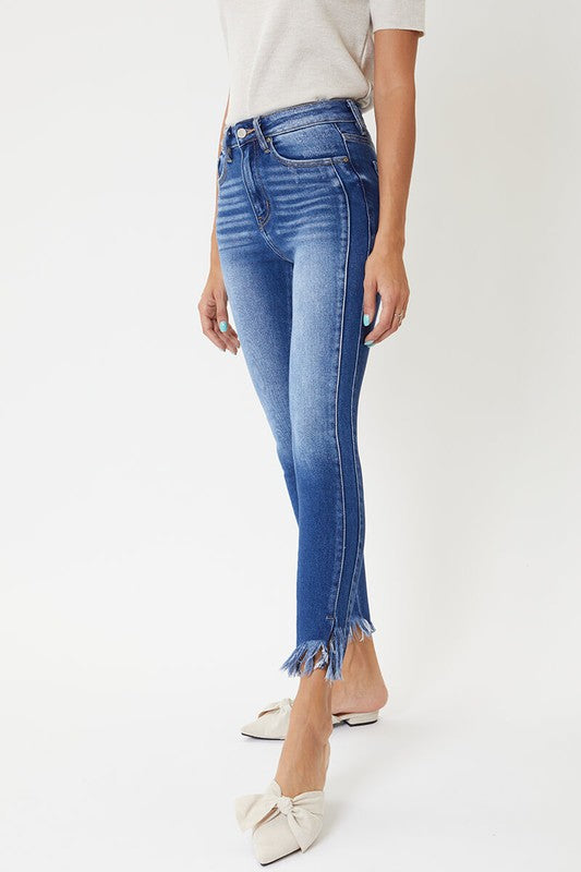 Dames Skinny Jeans Hoge Taille met Hem Detail 2