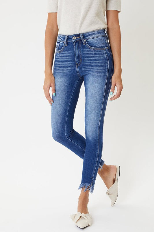 Dames Skinny Jeans Hoge Taille met Hem Detail 4