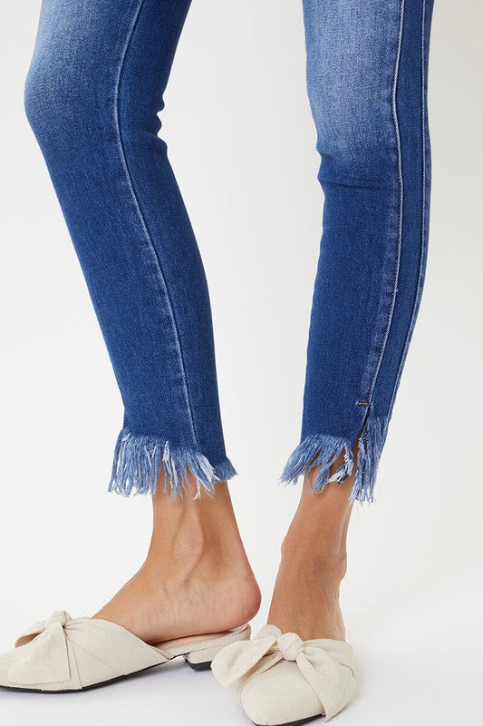 Dames Skinny Jeans Hoge Taille met Hem Detail 5