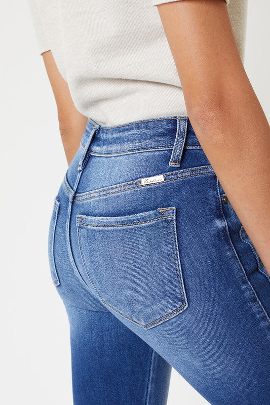Dames Skinny Jeans Hoge Taille met Hem Detail 6