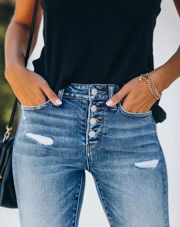 Dames Slim-Fit Denim Jeans Gescheurd 3