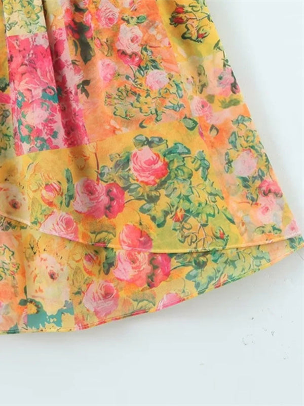 Dames Sling Dress Met Kleurblok en Bloemenprint 2