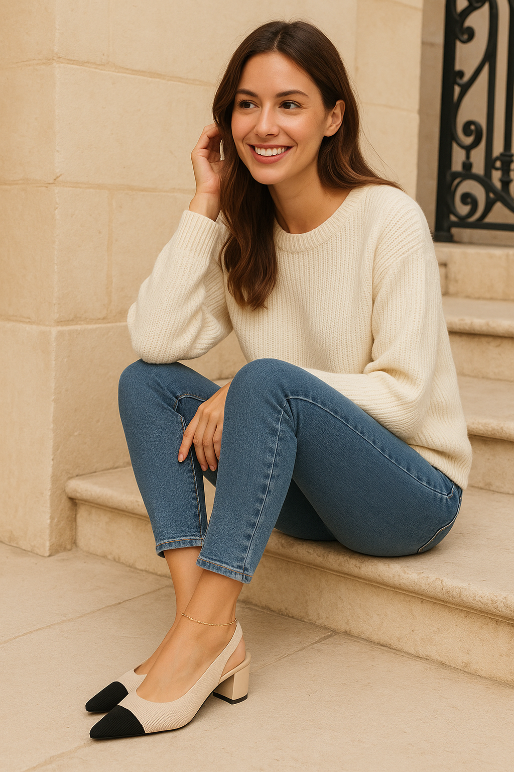 Dames Slingback Hakken Puntige Neus Met Blokhak 2