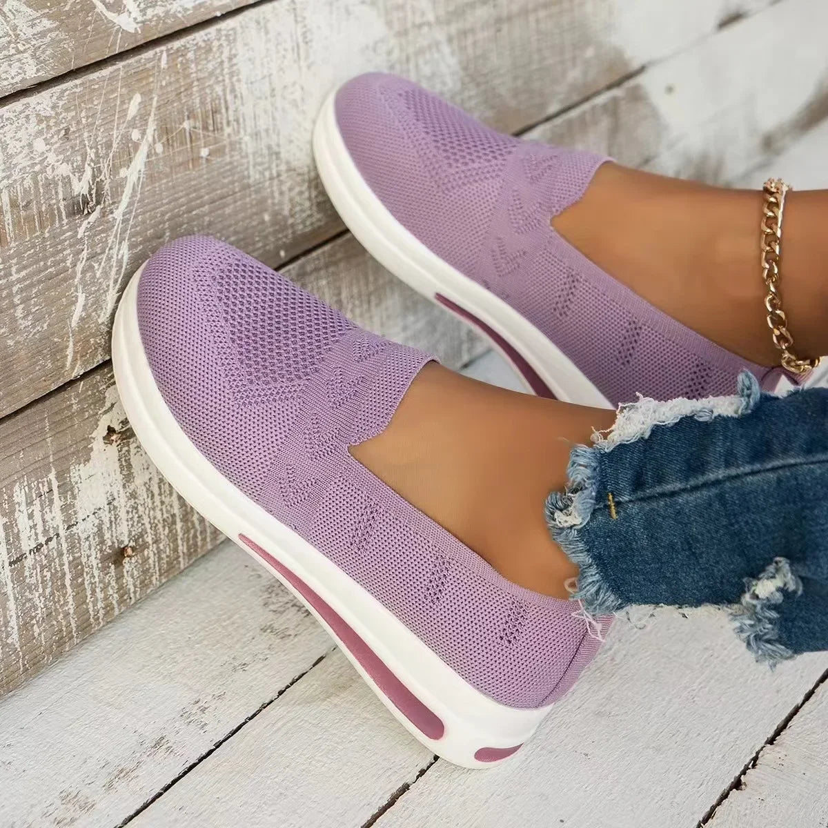 Dames Sneakers Ademend Gebreid Mesh Casual Schoenen 2