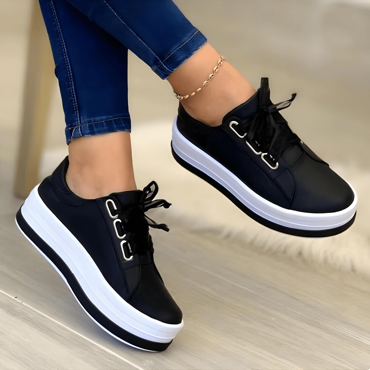 Dames Sneakers Casual Met Verhoogde Zool Trendy Design 1