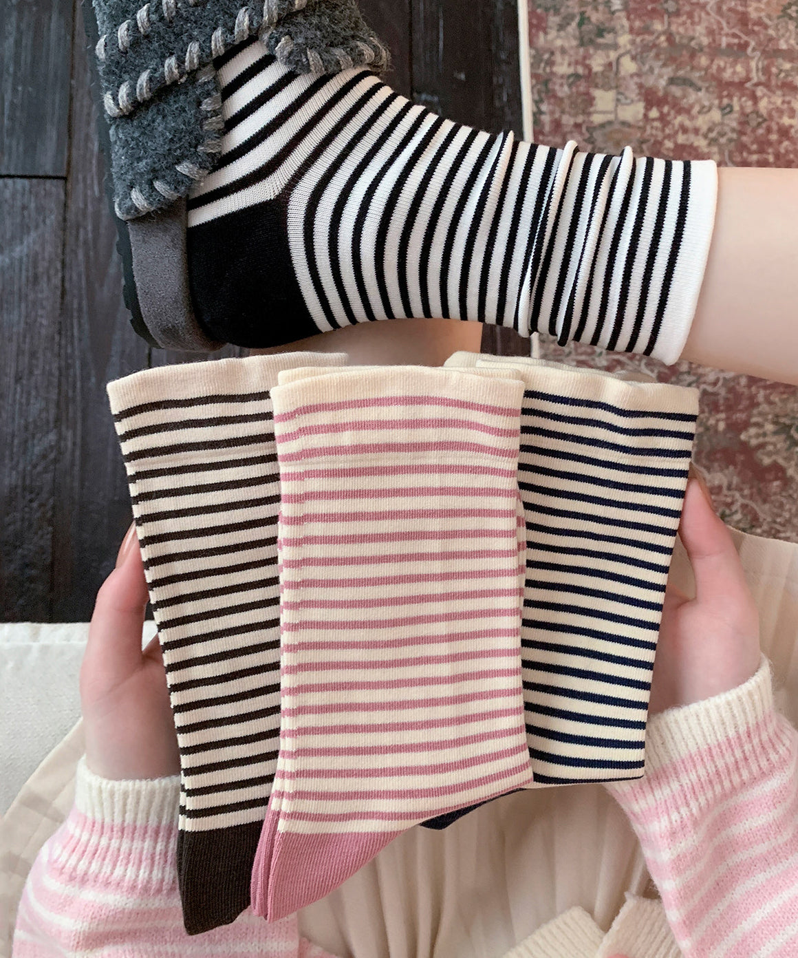 Dames Sokken Halfhoog Gestreept Casual Zomerstijl 4